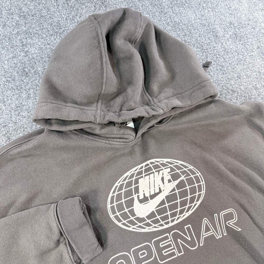 Nike Open Air Performance Hoodie Mens 2XL Grey Globe Graphic Pullover HV4617-254